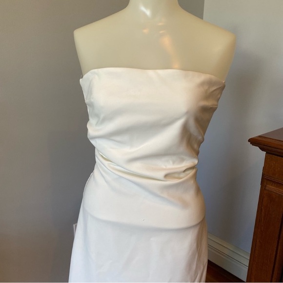 Zara NWT white midi strapless column dress with side rouching and back slit Med - Picture 5 of 12